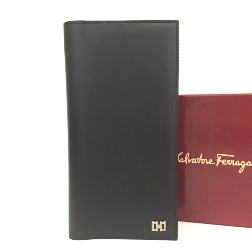 Salvatore Ferragamo Black Leather Long Wallet